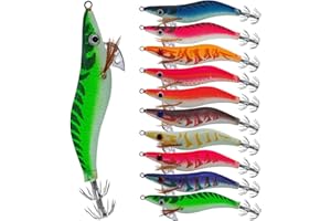 YFPICO 10 Pièces Lumineuse Turlutte Leurre Crevette Dur pour la Pêche des Seiches et Calamars 3.5#