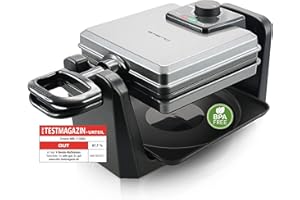 emerio Gaufrier rotatif pour 4 gaufres belges à la fois avec fonction rotative professionnelle, plaques antiadhésives, régulateur de température, nettoyage facile, 1000 W, WM-110984.4