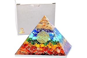 ESOAS Pyramide Orgonite 7 Chakra Fleur de Vie (7x7x5cm), Orgone en Pierres Naturelles Véritables et Résine, Générateur Accumulateurs d’Energie, Protection Yoga et Méditation