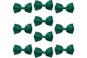 LILIUM KIDS Dark Green Hair Bows Clips Slides Grips 2.7" inch Soft Ribbon Small Straight School Hairbows for Girls 10pcs