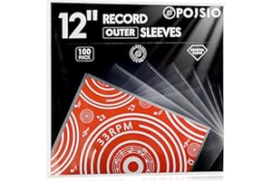 POJSIO 12 Pouces Pochette Vinyle 33 Tours Extérieur,100 x Pochette Plastique Disque Vinyle Transparent pour 33T Albums et Simple/Double Vinyles, Durables Polypropylène Protege LP Vinyles Protection