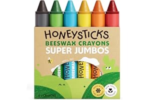 ‎HONEYSTICKS Honeysticks Super Jumbo Buntstifte (6er-Pack) – Wachsmalstifte Ab 2 Jahre, Wachsmalstifte Baby Ungiftig, Leuchtende Farben, Unzerbrechlich, Extra Groß, aus Natürlichem Bienenwachs, Umweltschonend