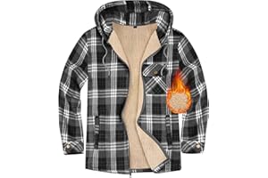 Xnova Koszula flanelowa męska z długim rękawem w kratę, casualowa bluza z kapturem z podszewką z polaru, ciepły płaszcz z podszewką z polaru, ciepły płaszcz z podszewką z kapturem z kieszeniami