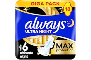 Always Ultimate Night Lot de 18 serviettes hygiéniques ultra absorbantes avec ailettes Taille 6