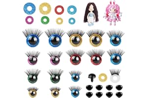 Amentalove 40 Stück 12-20mm Glitter Sicherheitsaugen mit Wimpern, Augen für Häkeltiere, Glitzer Sicherheitsaugen Puppenaugen mit Nasen Unterlegscheiben Bunt Knopfaugen für Plüschtier Bären Teddyaugen