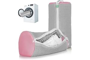 ADEHMDA Shoe Washing Machine Bag, Laundry Shoe Bag for Washer & Dryer, Shoe Cleaning Bag with Zipper, Elongated Thicken Microfiber Fluff and Suitable for Multiple Shoe Types (2pcs, Greyish Pink)