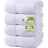 Utopia Towels Cotton Bath Towels, Pack of 4, 69 x 137 cm, White | Ring Spun Cotton Towels, Lightweight and Premium Quality Hi