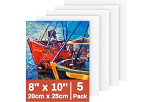 KONCCI Toile Peinture 20x25cm, 5 Toile a Peindre Pré-Étirée Coton Sans Acide Adaptées pour Acryliques, Peintures à l'huile, Gouache