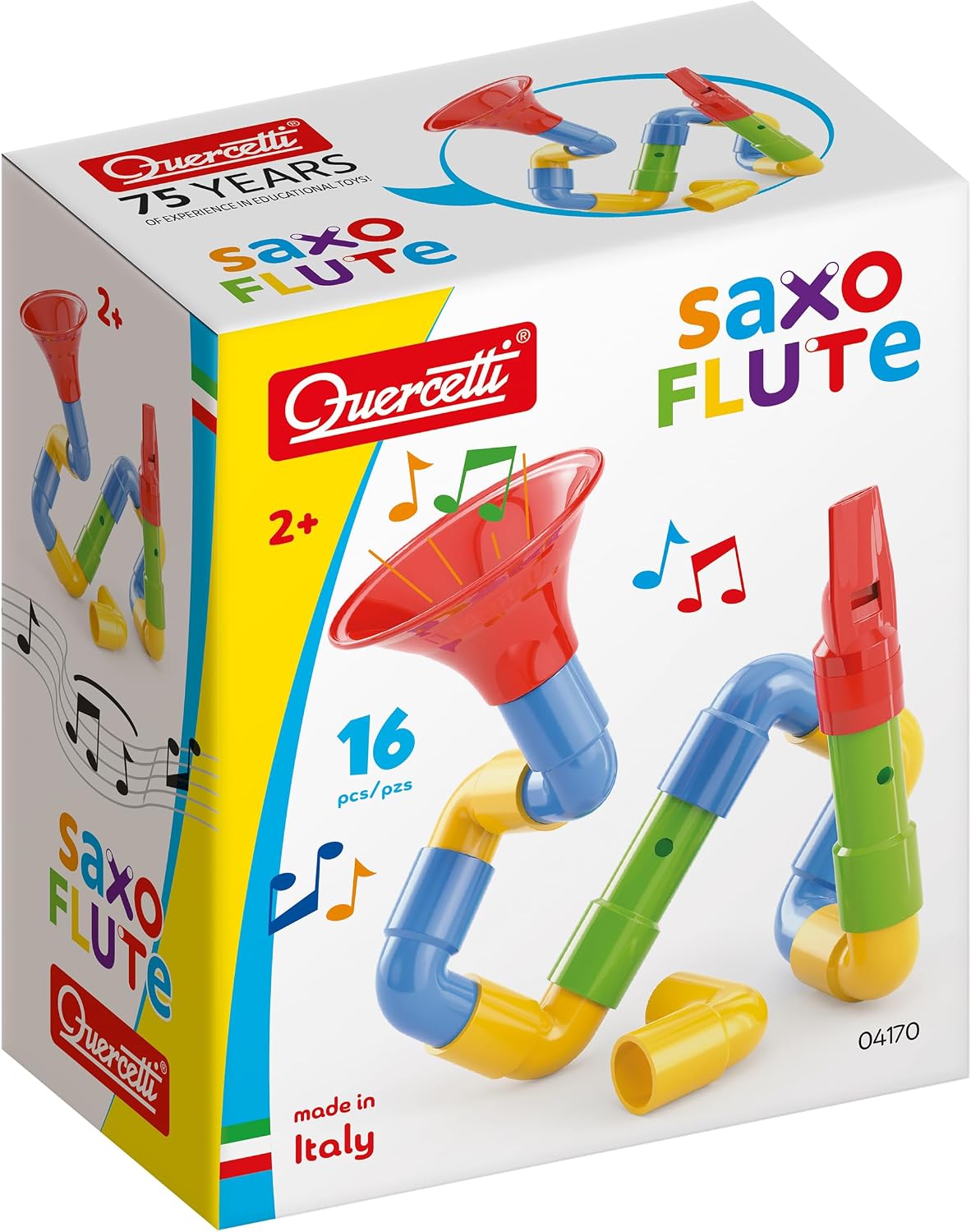 Quercetti Saxoflute, Juegos Musicales para Niños 2-4 años, Juego Creativo para Construir Instrumentos, Regalo Niña 4 Años Original Educativo, Juguetes Niños 2 Años, Juguete Musical Made in Italy