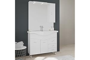Kiamami Valentina Mobile Bagno 106 cm Bianco Classico con lavabo Specchio e pensile