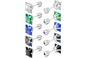 JeryWe 5 Pairs of Titanium Earrings Women's Men's Screw Back Stainless Steel Stud Earrings Rainbow 5A CZ Sleep Stud for Sensitive Ears Zirconia Stud Earrings Double Sided Earrings Hypoallergenic
