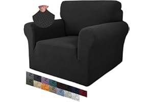 MAXIJIN Creative Jacquard Chair Covers for Living Room, Super Stretch Non Slip Chair Slipcover with Arms Dogs Pet Friendly 1-Piece Elastic Sofa Couch Protector Armchair Cover (1 Seater, Black)
