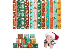 EDWINENE 48PCS Christmas Slap Bracelets, 48 Pieces Kids Xmas Slap Snap Band Wristband for for Christmas Party Bag Filler (48)