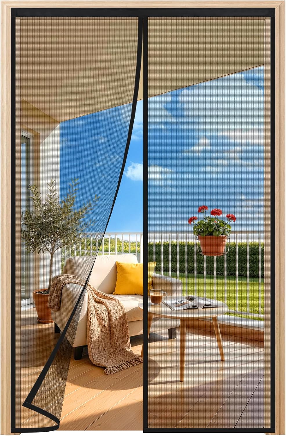 HALIDOOR Mosquitera Puerta Magnética 70x215 cm Negra, cortina mosquitera con imanes, Cierre Automático sin Taladrar, Malla Fina, Poliéster Resistente para Puerta Exterior, Balcón, Salón y Entrada