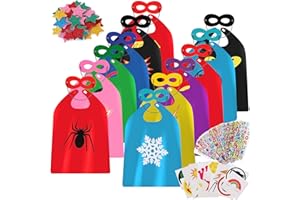 vamei Cape Enfant avec Masque et Autocollants Déguisement Super Héros Costume Carnaval Halloween Anniversaire Cadeau pour Garçon Fille, Paquet de 12