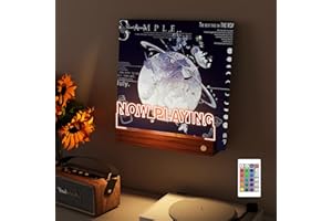 YuanDian Light up Now Playing Vinyl Record Stand Wall Mount, Now Spinning Record Player Stand, Wooden Acrylic Holder for Vinyl Album Display and Storage with 16 Changing Color Lights