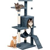 Edipets, Scratching Post for Cats, Cat Tree, 3 Levels, 22 x 120 x 58 cm, High, Sisal Poles, Hammock, with Bed, Kennel, Soft,