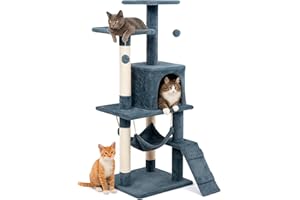 Edipets, Rascador para Gatos, Arbol Gato, 3 Niveles, 56x120x58cm, Alto, Postes de Sisal, Hamaca, con Cama, Caseta, Suave, con Bolas para Jugar (Gris)