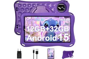 DEERTIME Tablet Bambini 9 Pollici Android 15 Tablet con Gemini AI, 12GB RAM+32GB ROM/TF 2TB, Octa-Core, 2.0GHz, 5G WiFi 6, BT5.0, 8+5MP,5000mAh,Widevine L1,Parentale Controllo Tablets con Eva Caso-Viola