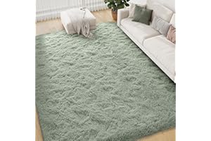 FVVRAX 120x180cm Sage Green Shaggy Rug – Soft Fluffy Area Rug for Living Room & Bedroom, Non-Slip Plush Carpet for Kids, Nursery, Dorm, Machine Washable Large Floor Mat
