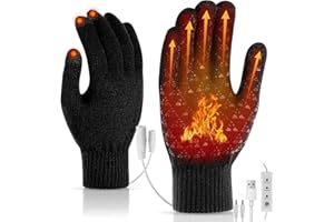 JAADUEM Guantes Calefactables USB, Guantes Térmicos para Hombres y Mujeres, Guantes de Punto Cálidos, Calefacción con Dedos Completos por USB con 3 Niveles de Temperatura