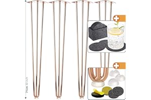 smartpeas Gambe Tavolino In Metallo Inox - 4 Pezzi Gambe Scrivania - Piedi Tavolo in Ferro - Gamba a Forcella con 3 Montanti, Protezione per il Pavimento e Sottopentola in Feltro