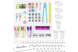 INCLY 24x24 Inch Metal Peg Board Kit with 1/4" Pegboard Hooks Accessories Bins, 4PCS White Pegboard Panels and 66PCS Pegboard Wall Organizer Tool Storage System for Garage Workbench Shed Craft Room