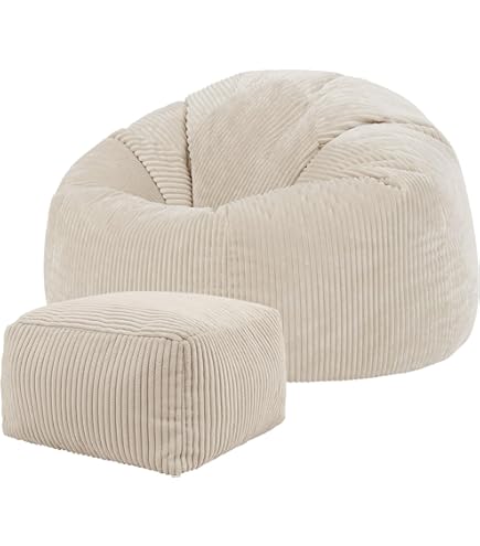 icon Dalton Cord Recliner zitzak met voetenbank, saliegroen
