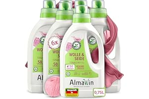 ‎ALMAWIN AlmaWin® Waschmittel Wolle & Seide [6x 750ml - 300 Ladungen] mit Lavendel-Duft für schonende Reinigung von Naturfasern - Seide- & Wollwaschmittel anwendbar von 20-40°C - Bio Feinwaschmittel flüssig