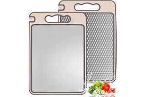 GENERICO Double-Sided Chopping Boards Set of 2 (36.5 × 24.8 cm) – Stainless Steel & Wheat Straw Cutting Boards for Meat & Vegetables, Hygienic, Easy Clean, Space-Saving