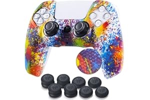 YoRHa Borchie Stampato Cassa pelle copertura silicone skin Cover Custodia per PS5 Dualsense Controller x 1 (Spruzzi di vernice) Con PRO presa del pollice thumb grips x 8