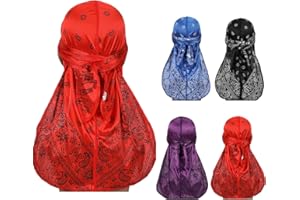 WALLFIRE Durag Gorra para hombres y mujeres, 1 pieza suave y cómoda de tela similar a la seda con ondas de cola larga para la cabeza