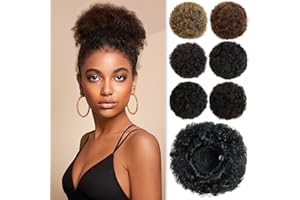 YAMEL Afro Puff Drawstring Ponytail Medium Bun Extensions Natural Black Synthetic Updo Hair Pieces for Black Women