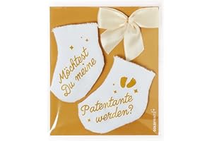 ‎GOLDPRINTZ goldprintz Schwangerschaft verkünden Patentante - bedruckte Babysocken mit Postkarte zum Verschenken und Verschicken - möchtest du meine Patentante werden? Handarbeit aus Deutschland