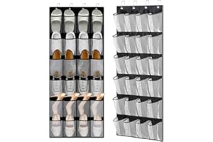 Honeueuen 2 Pack Over the Door Shoe Storage, Organiser Hanging Shoe Rack Holder 48 Large Mesh Pockets, Shoe Racks with 8 Hooks for Wardrobe Door Tidy Bedroom Bathroom Closet, Black