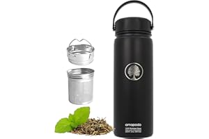 amapodo - Gourde en acier inoxydable - théière thermos 0,6l - bouteille de thé avec filtre à emporter - cadeaux pour femmes, hommes - bouteille thermos avec filtre à thé - gourde avec insert