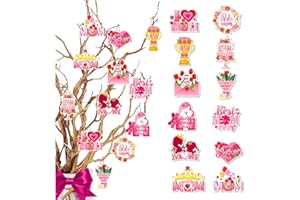 LOMYLM Mothers Day Decorations Hanging Ornaments for Tree, 12pcs Mothers Day Decorations Pink Best Mom Paper Card Pendants with Hanging Cords, Mothers Day Mom Birthday Party Backdrops Decorations Supplies