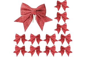 YUNLI 12 Stück Weihnachtsschleifen, Schleifen Weihnachtsbaum Rot, Glitzer Schleifen Weihnachtsbaumschmuck, Weihnachtsbaum Bogen Schleife, Weihnachten Schleifen für Weihnachtskranz Geschenke Deko
