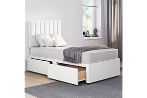 COMFOREST, BEDDING & UPHOLSTERY INNOVATION LEADER ComfoRest - Elegant 3FT Single Bed with Mattress | Stylish Bed & Mattress Sets for Modern Bedrooms | Functional Single Bed with 2 Storage Drawers for Space-Saving Solutions (White Plush)