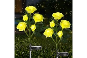 NEWNEN Solar Lights Outdoor Garden, 2 Pack Garden Lights Solar Powered Waterproof with 10 Bigger Yellow Rose, Waterproof Garden Flower Lighting Outdoor Ornament for Lawn Patio Pathway Party Wedding