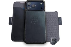 dreem Real Leather for iPhone 17 Pro MAX Case Wallet, Revolutionary Phone Stand, MagSafe-Fit, Magnetic Detachable Flip Cover, RFID Blocking Card Holder, Gift-Box [Fibonacci:Graphite Blue]