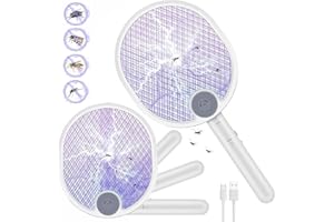 WOCVRYY Raquette Electrique Insectes 3 en 1 Raquette Moustique Electrique Piable 4000V Tapetteà Mouche Electrique USB Rechargeable avec 3 Couches Protection en Maille pour Interieur Exterieur
