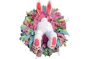 SHARKSFIN Easter Decor Wreath, Easter Bunny Wreath Front Door Spring Decoration, Easter Thief Garland Bunny Butt, Easter Artificial Wreath Hanging Garland Ornament Props, Outdoor Yard Signs (Wreath-01)