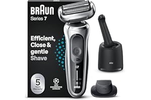 Braun Rasoir Electrique Homme Series 7 70-S7200cc Argent, A Grille, Sans Fil, Étanche, Rechargeable, Coffret De Rasage Avec Station De Nettoyage, Tondeuse Même Pour Les Barbes Dures