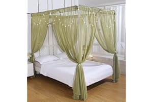 Akiky Betthimmel für Mädchenzimmer, durchsichtiger Vorhang für Doppelbett, Queen-Size-Bettvorhänge, 8 Paneele mit Licht, Raumdekoration, Kingsize, Salbeigrün