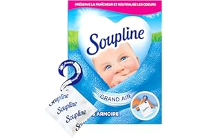 SOUPLINE Odświeżające woreczki do szafy, zapach świeżego powietrza, dezodoryzuje i perfumuje bieliznę przez 6 tygodni, neutralizuje zapach, 1 pudełko z 3 torebkami
