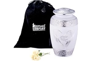 KEEPSAKE COMPANY White Large Cremation Urns for Adults Ash - Angel Wings and Heart Design - Perfect ern for Female - Funeral Ashes Container - Urn Ashes Male,White - Large