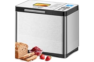 KEEPEEZ 2LB 19-in-1 Programmable Bread Maker, Stainless Steel Bread Maker Machine UK Model with Nonstick Ceramic Pan,15H Timer & 1H Keep Warm,Sourdough,Gluten Free, Recipes for UK,3 Loaf Size 3 Colors