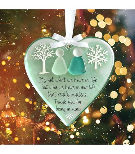Heart-Shaped Sea Glass Friendship Decor, Its Not What We Have In Life But Who, 2D Acrylic Heart-Shaped Angel Friendship Ornament, Christmas Tree Hanging Ornaments, Friendship Heart Keepsake (B