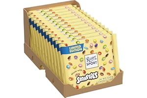 ‎RITTER SPORT Ritter Sport Smarties Weiss, weiße Schokolade mit bunten Smarties, cremig & knusprig, perfekt zum Naschen und Genießen, Geschenkidee, 12 x 100 g